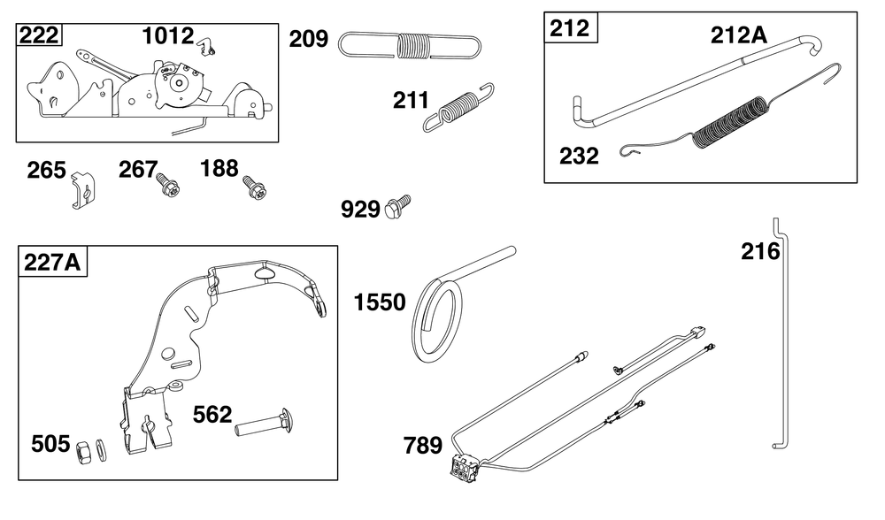 Controls Group Diagram and Parts List for 44N677-0062-B5 400000 - 699999 Briggs and Stratton Engine